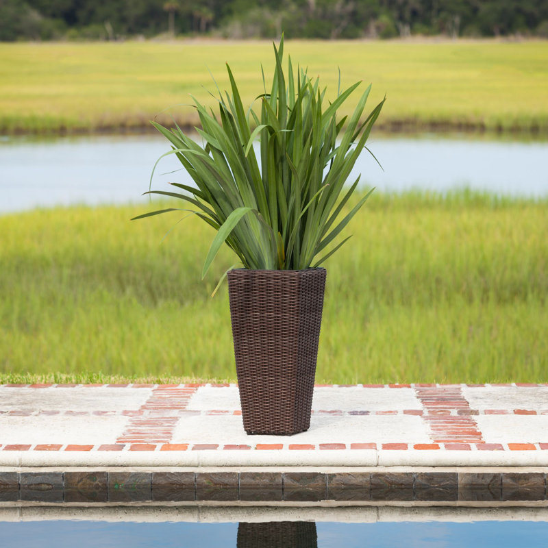 Mocha Tall Resin Wicker All-Weather Planter Set