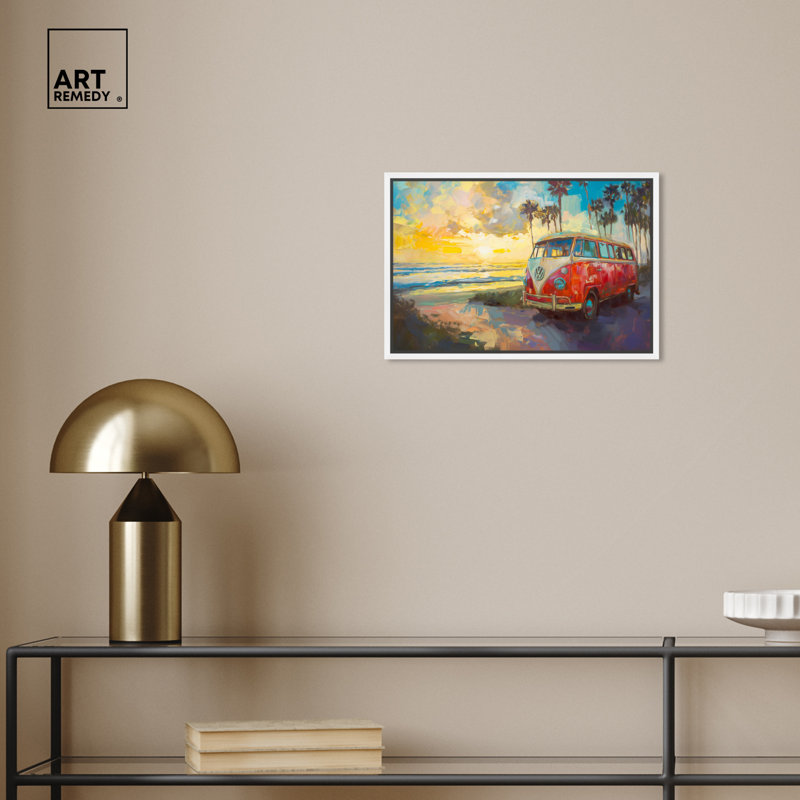 Colorful Coastal Sunset Canvas Print with White Frame