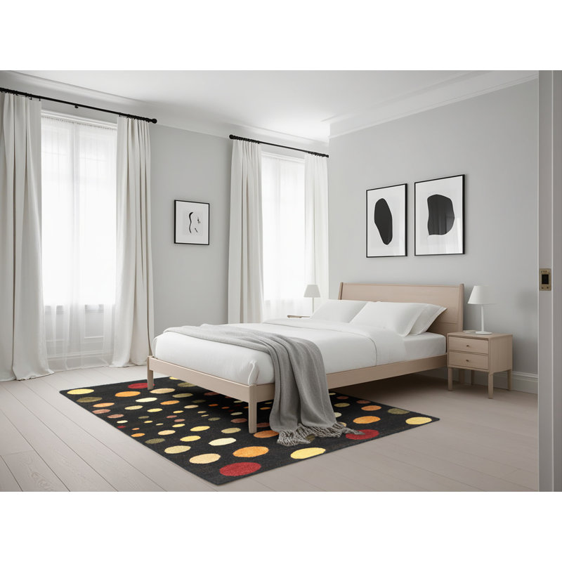 Tapis contemporain noir / rouge, Rectangle 5 pi x 7 pi