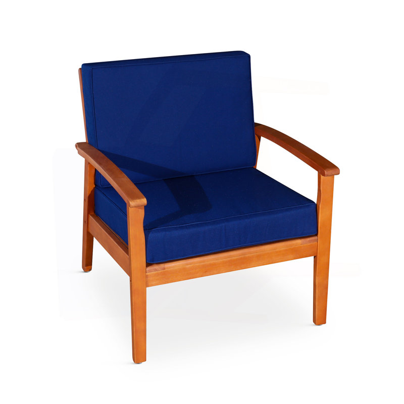 Deep Seat Eucalyptus Chair, Natural Oil Finish, Navy Cushions, Natural, Navy