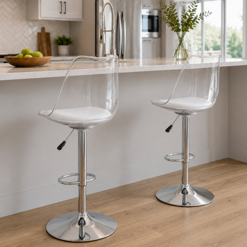 2-Piece Modern Acrylic Swivel Adjustable Counter Stools with Footrest, Silver