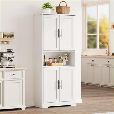 Grande armoire 70 po autoportante de 70 pouces avec 4 portes et tablettes réglables, rangement utilitaire pour la cuisine, la salle à manger, la salle de bain, le salon