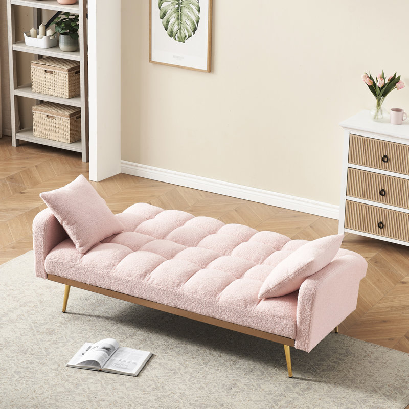 Lit rose de 175 cm avec revêtement adapté aux petites chambres, convertible en trois positions, accoudoirs amovibles et naturels, structure en bois massif et composite, 2 places, rembourrage en mousse, style moderne pour le salon.