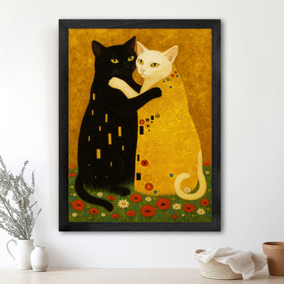 Art encadré noir Deux chats s'embrassant l'un l'autre