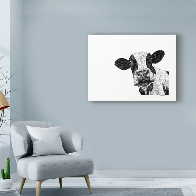 « cow line art », reproduction d’impression sur toile tendue, H 18 po x l 24 po x P 2 po