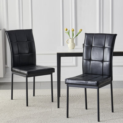 Black Pu Leather Dining Chair With Soft Cushion, High Back Upholstered Dining Chair With Metal Legs