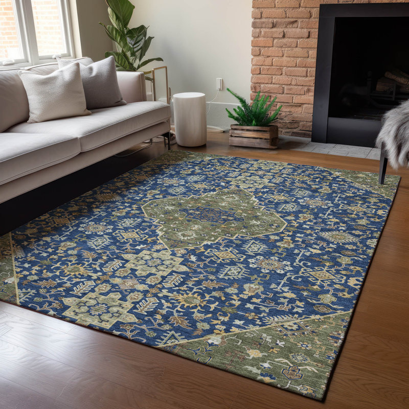 Machine Washable Indoor/Outdoor Chantille ACN2714 Global Rug, 3' x 5', Navy
