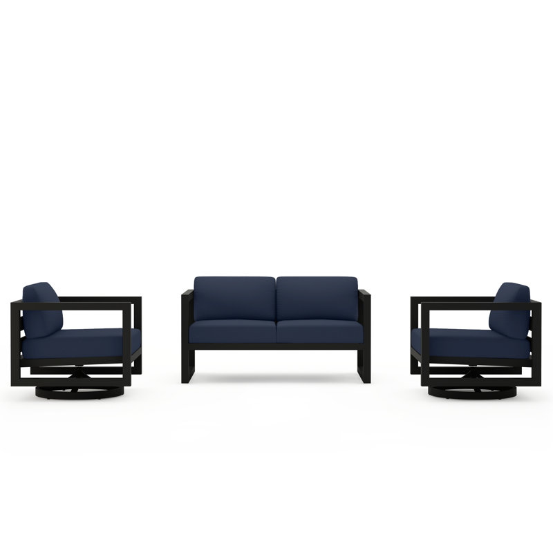 Avion 3 Piece Loveseat Set With Swivel, Spectrum Indigo Sunbrella®, Slate
