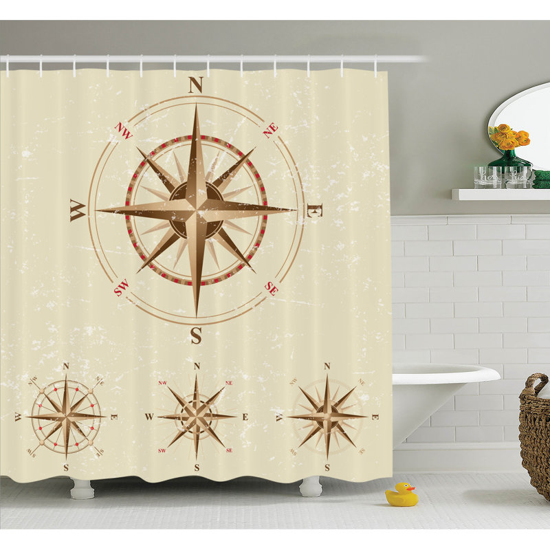 Ensemble de rideau de douche rétro de boussole nautique Hoffman, H 69 po x l 105 po