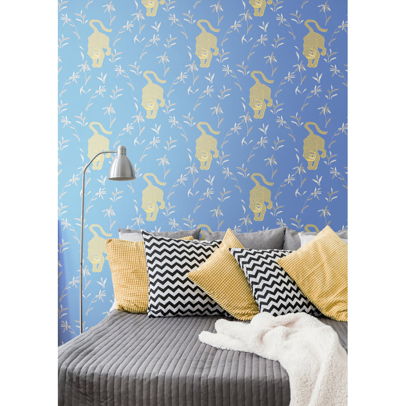 Nomad Stalking Tiger 10' L x 24" W Peel and Stick Wallpaper Tile, Royal, Self-adhesive
