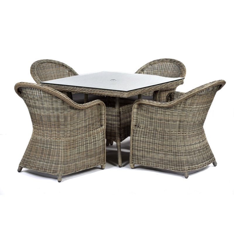 Desborough 4 - Person Wicker Patio Dining Set with Square Table , Cushions Included