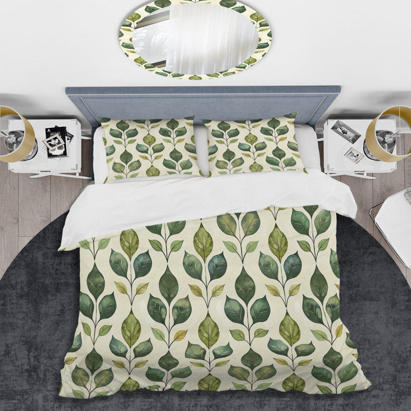 Ensemble de housse de couette moderne vert et beige à motif de treillis II, Housse de couette très grand + 2 très grandes ta