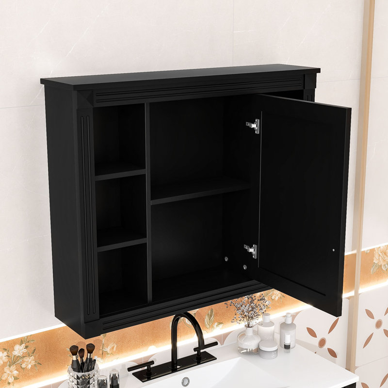 Armoire de rangement murale avec miroir et tablettes, Noir