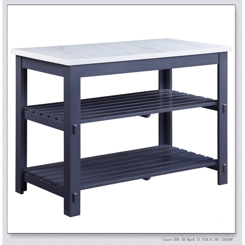 Îlot de cuisine avec plateau en marbre avec rangement spacieux et cadre en bois durable Enapay, parfait pour les cuisines modernes et traditionnelles.