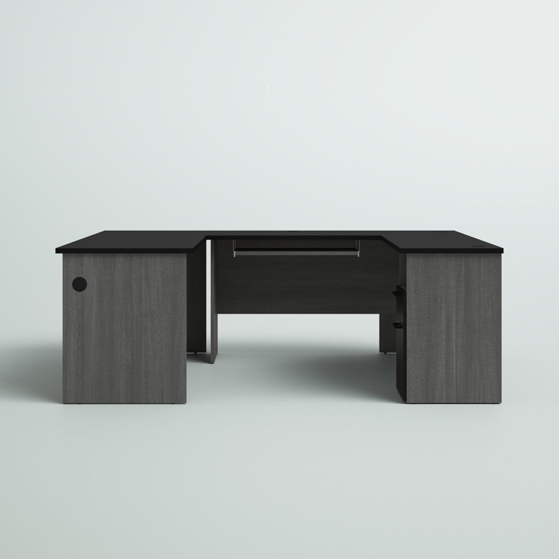Ayaaz U-Shaped Executive Desk with Power Outlet, Black/Bark Gray