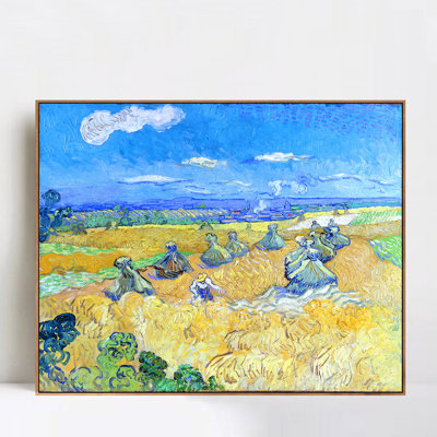 Art mural encadré, champs de blé avec faucheuse, 1888 par Vincent Van Gogh, impression de peinture impressionniste, décoration de bureau de salon (cadre de couleur bois mince, 16 po x 20 po)