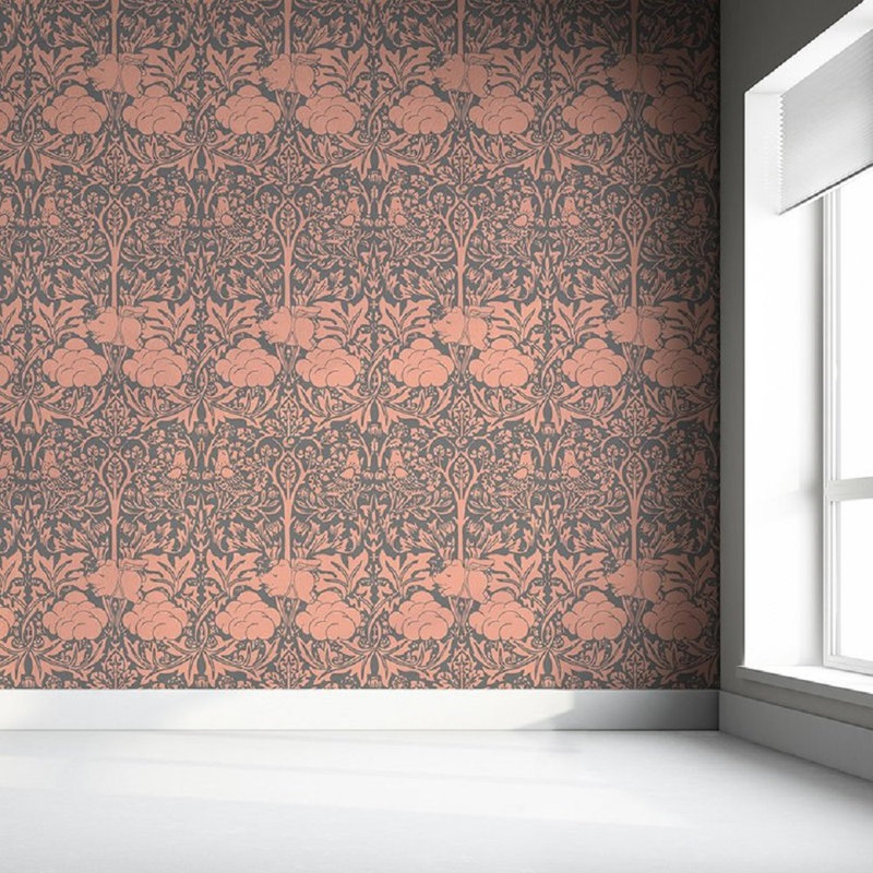 Shelley 10m x 52cm Matte Paste the Wall Wallpaper Roll, Peachy Pink/Grey