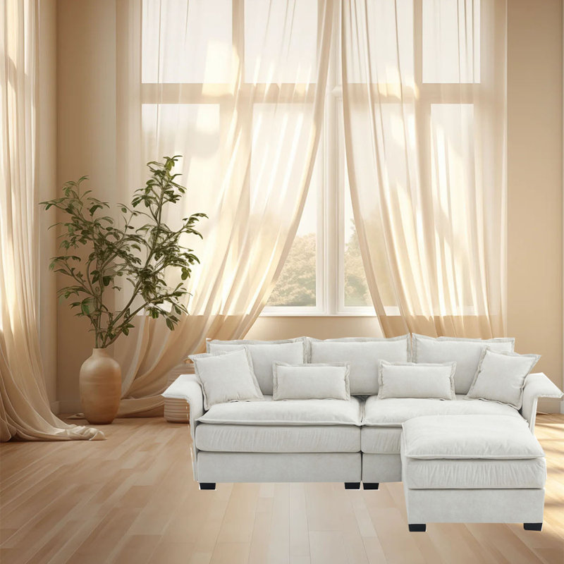 3 - Piece Upholstered Sectional, Beige Fabric