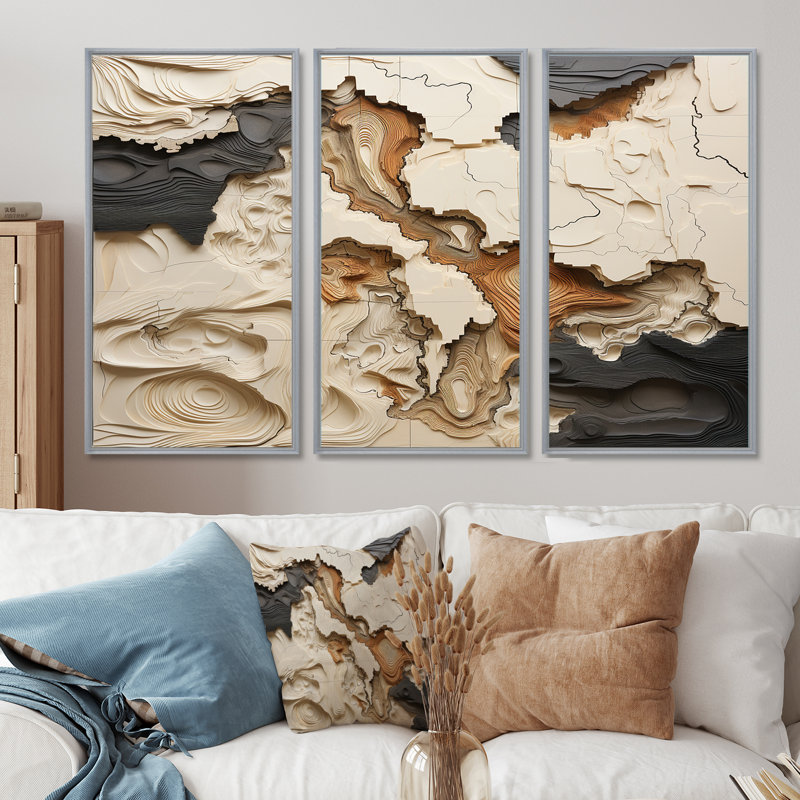 Ensemble de décoration murale beige et brun «African River Collage», H 32 po x l 48 po x P 1 po, Encadrement argenté