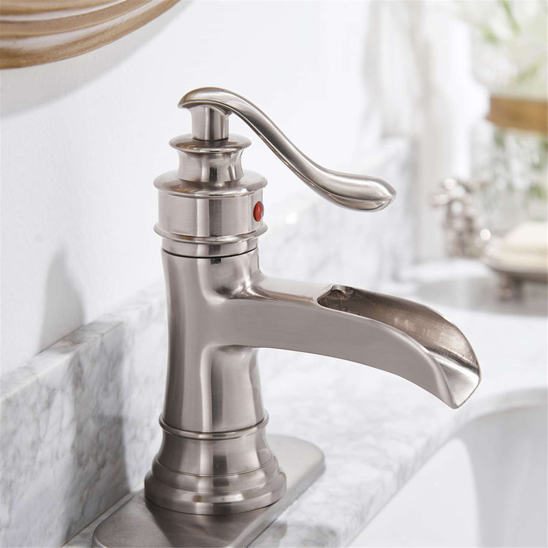 Waterfall Single Hole Bathroom Faucet With Drain Assembly, Brushed Nickel