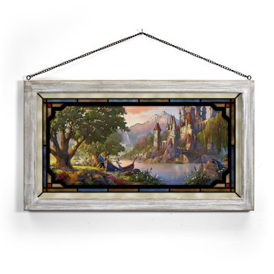 SGA BEAUTÉ ET LA BÊTE II 13 X 23: savoirs traditionnels; Vitrail teinté blanc encadré