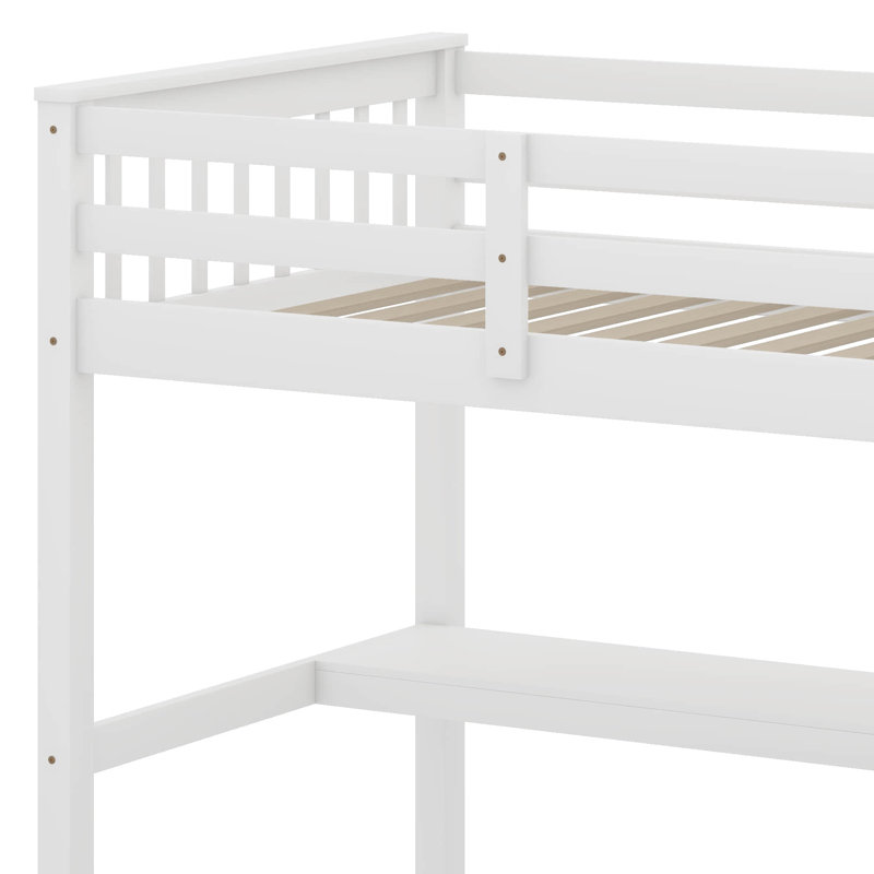 Lit mezzanine simple avec tablettes de rangement et bureau sous le lit