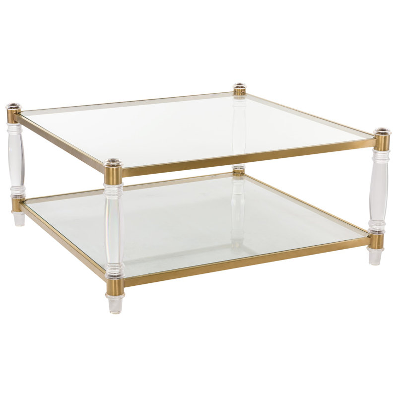 Table basse à 4 pieds avec rangement Brahm, Laiton