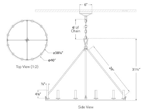 Chapman & Myers Darlana Medium Single Ring Chandelier, Golded Iron, 31.5" H x 40" W x 40" D