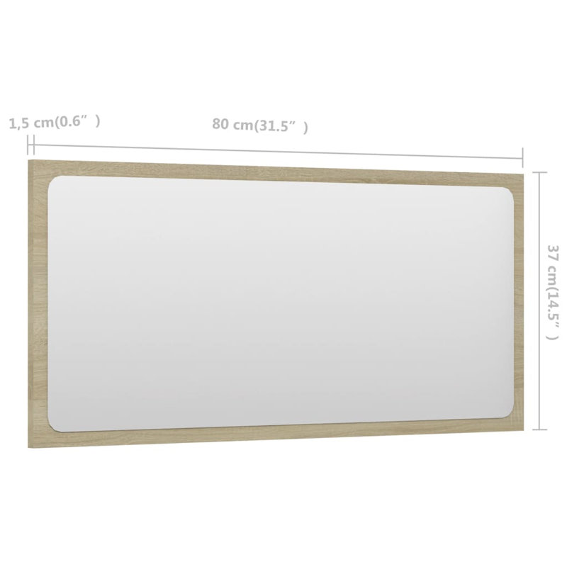 Miroir de salle de bain avec miroir de salle de bain, Chêne Sonoma, 14,5 po x 31,5 po