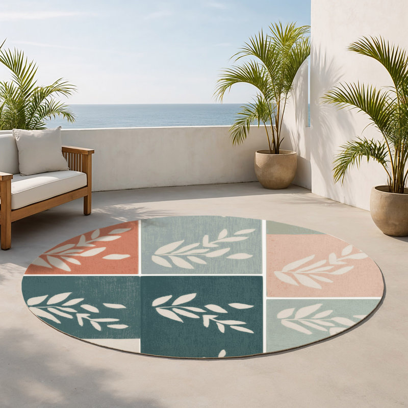 Tapis intérieur et extérieur Serene Blossom, Rond 5 pi