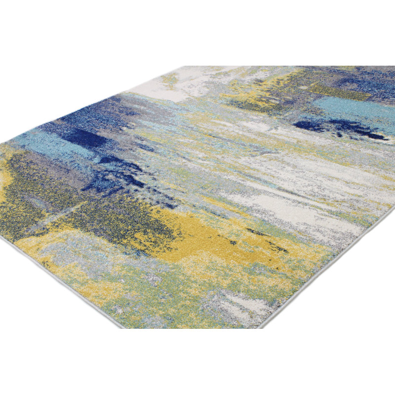 Deshawn Collection Transitional Abstract Area Rug Ivory, Runner 2'6" x 8'