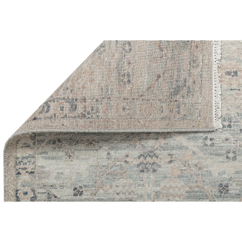 Hand Knotted Wool Oriental Area Rug in Light Gray/Ivory/Green/Light Blue, Runner 2'6" x 10'