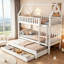 Lit superposé simple au-dessus de simple avec garde-corps, lit gigogne et 3 tiroirs de rangement, cadre de lit superposé en bois massif blanc pour enfants avec échelle pour la chambre à coucher