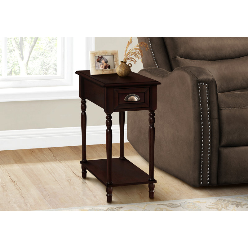 Table d'appoint, table d'appoint à 2 niveaux, table de bout, étroite, table de chevet, chambre à coucher, lampe, tiroir de rangement, placage, traditionnel