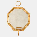 Octagonal Bamboo Mirror W/Candle Holder-Gold Leaf