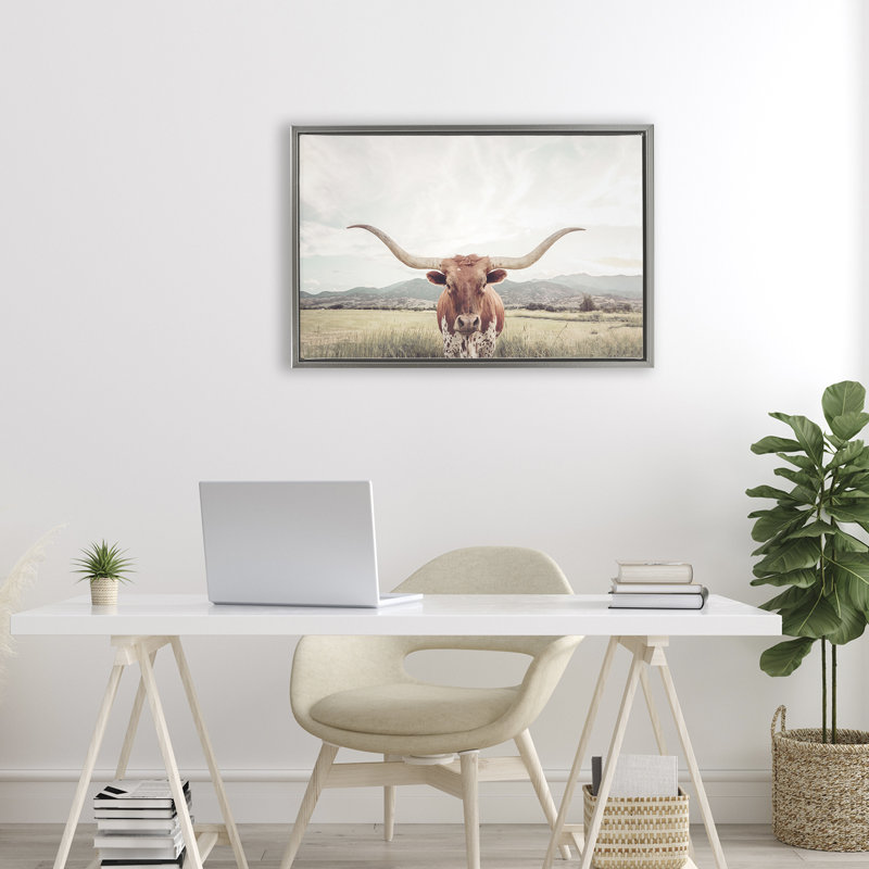 Cadre flottant Longhorn Portrait, H 17 po x l 25 po, Cadre flottant gris lustré