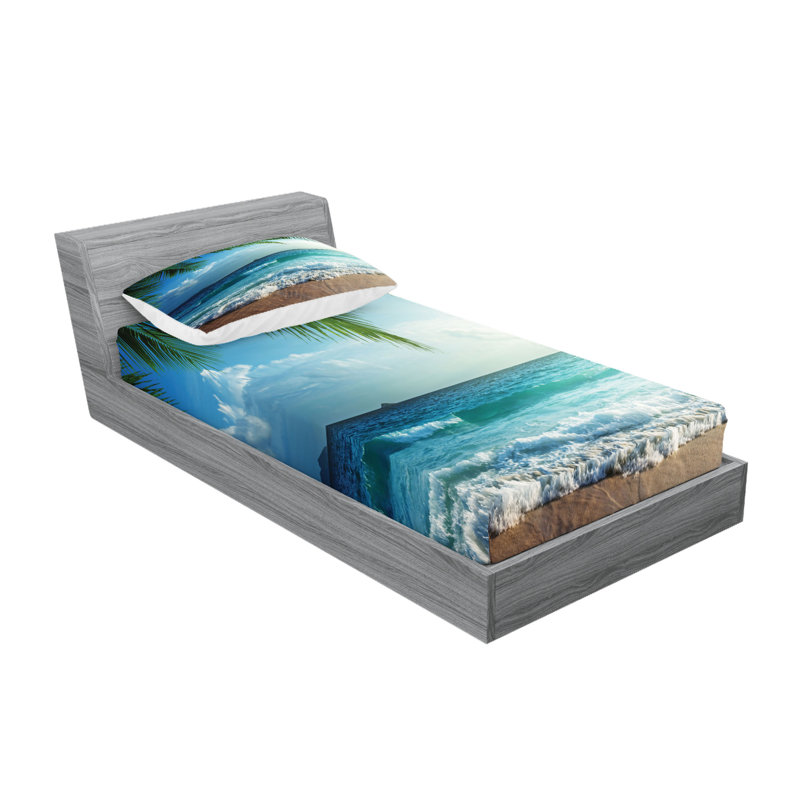 Ensemble de draps et taies décoratives Ambesonne Ocean, vert et bleu, Ensemble de draps pour lit simple avec deux taies 