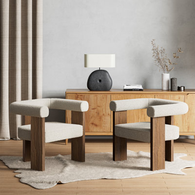 Luxe Sherpa Upholstered Accent Armchair with Solid Wood Frame (Set of 2) – Handcrafted Modern Classic Design, 26"W x 22"D x 27"H, A Refined Choice for Stylish Family Room or Dining Area