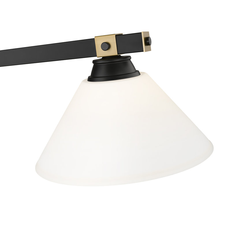 Billard 3 lumières Arles en noir mat + laiton frotté, Opale mat, H 9,75 po x l 14 po x P 52,75 po
