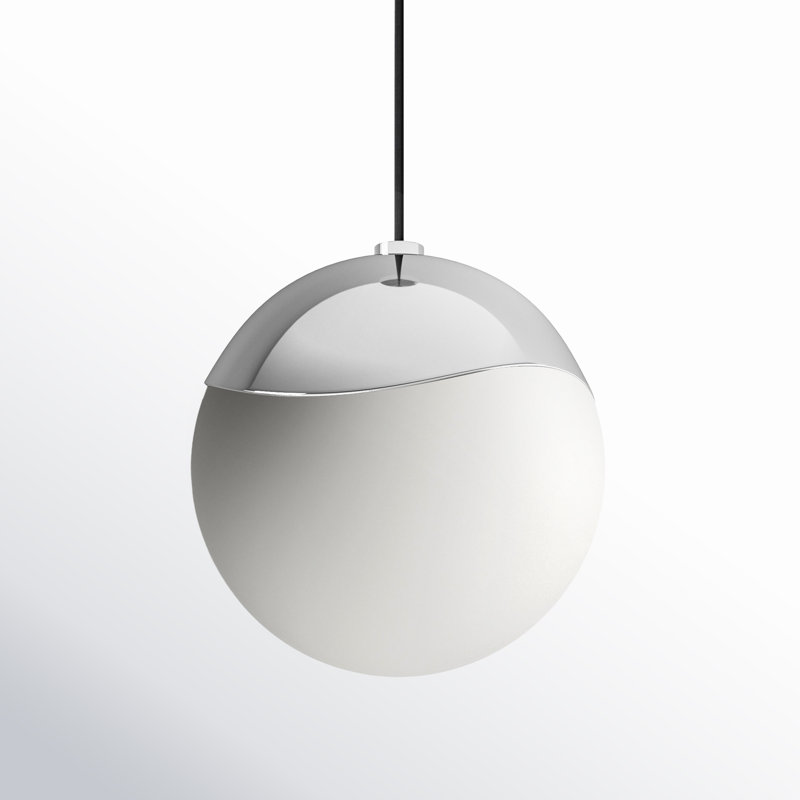 Luminaire suspendu sphérique 1 lumière Taza, Nickel poli, H 8 po x l 7,5 po x P 7,5 po