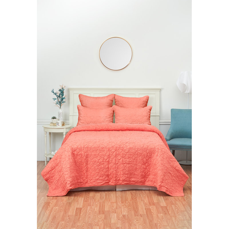 Courtepointe réversible en coton Melody, Courtepointe simple, Corail