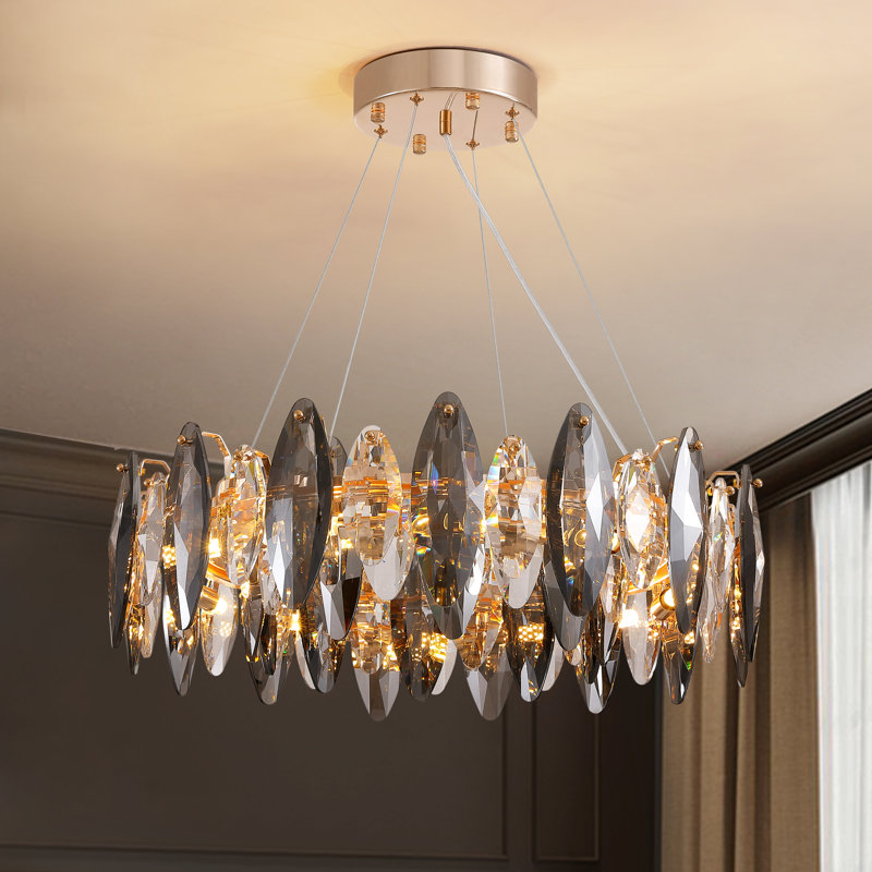 Friedhardt 12-Light Dimmable Drum Crystal Chandelier, Modern Luxury Lighting for Kitchen Island Dining Room