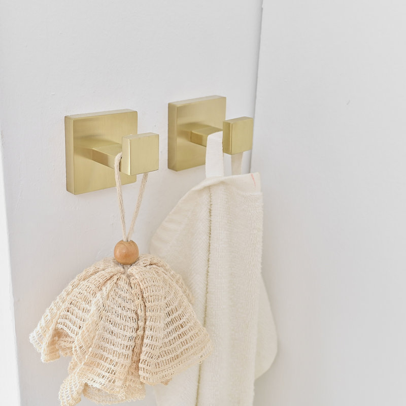 Square Bathroom Robe Hook And Towel Hook In Stainless Steel Brushed Gold (2-Pack)