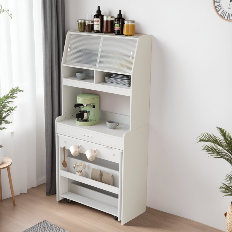 Multifunctional Storage Cabinet Buffet Hutch with Foldable Dining Table for Small Spaces