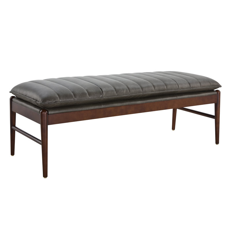 Repose-pieds de banc rectangulaire en similicuir de 53 po de large Yara, Gris Copley