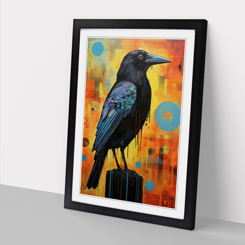 Crow Dadaism - Single Picture Frame Print on Wood, Black Framed, 64cm H x 46cm W x 2cm D