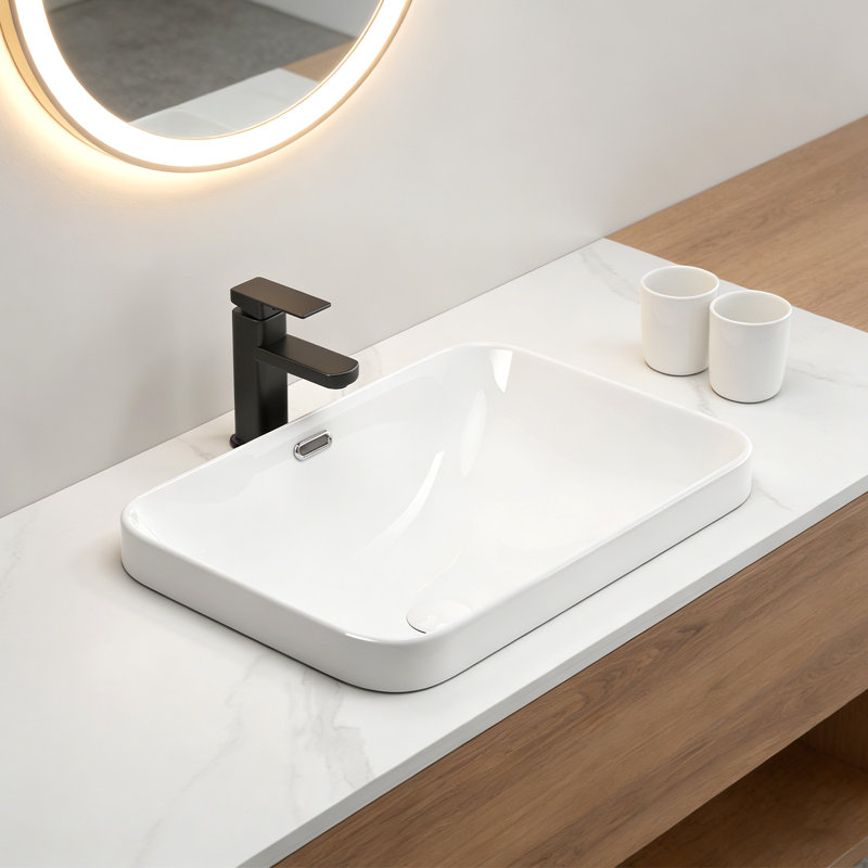 22" W*15" D Modern Rectanglar Bathroom Vessel Sink, White