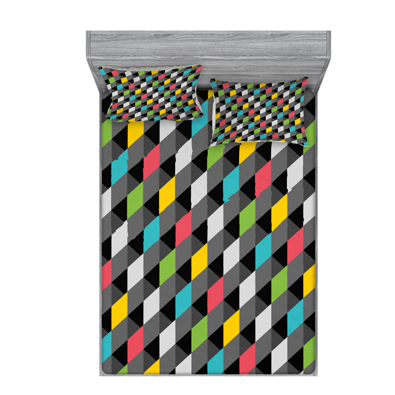Microfiber Geometric Sheet Set, Queen Sheet Set with Fitted Sheet