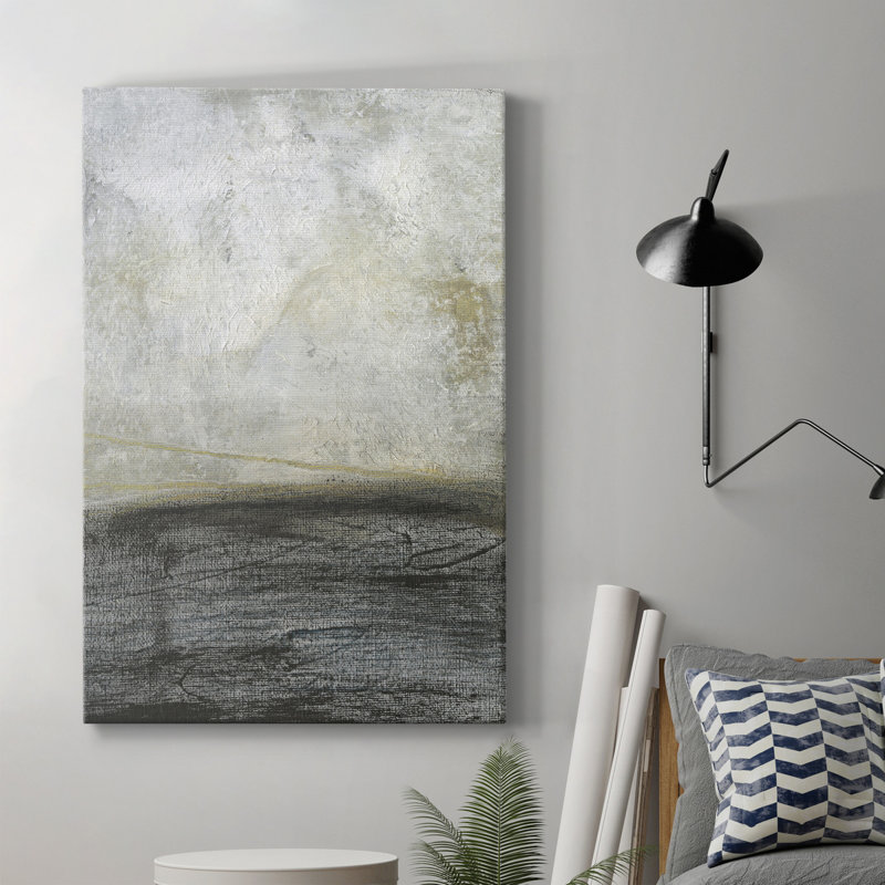 Toile tendue avec châssis de qualité supérieure Misty Landscape II - prête à être accrochée, H 27 po x l 18 po x P 1 po