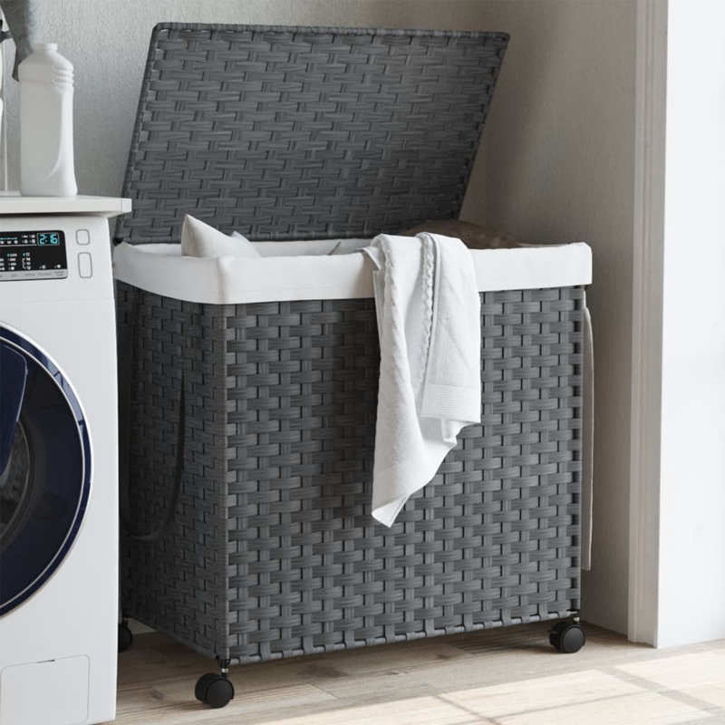  Panier à linge avec roues en rotin, H 23,6 po x l 26 po x P 13,8 po, Gris